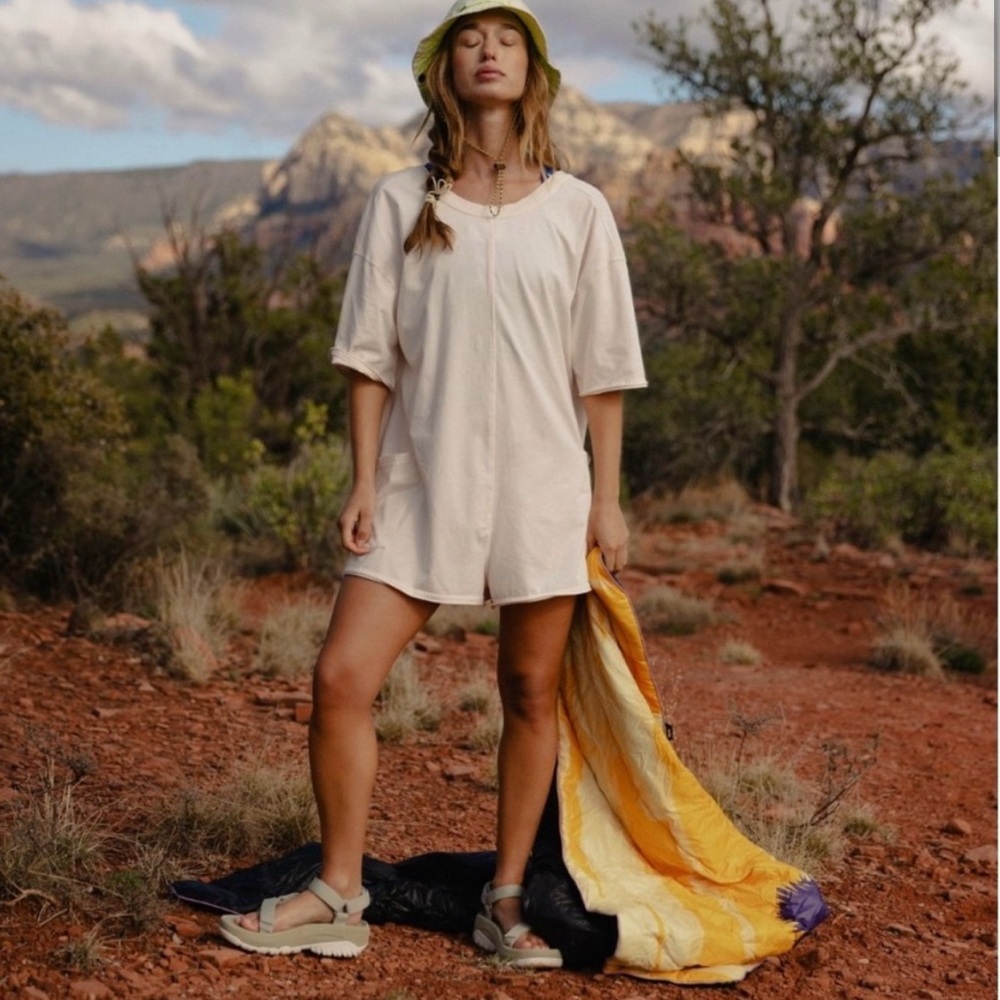 Free People Movement Hot Shot Tee Romper Size XS in Bleached Clay